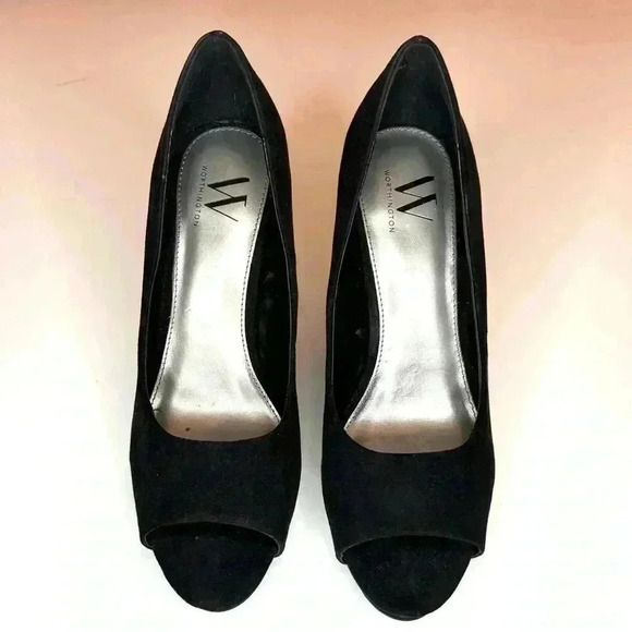 Worthington Womens Lula Peep Toe Flared Heel Pumps Size 7.5 Black - Picture 1 of 8